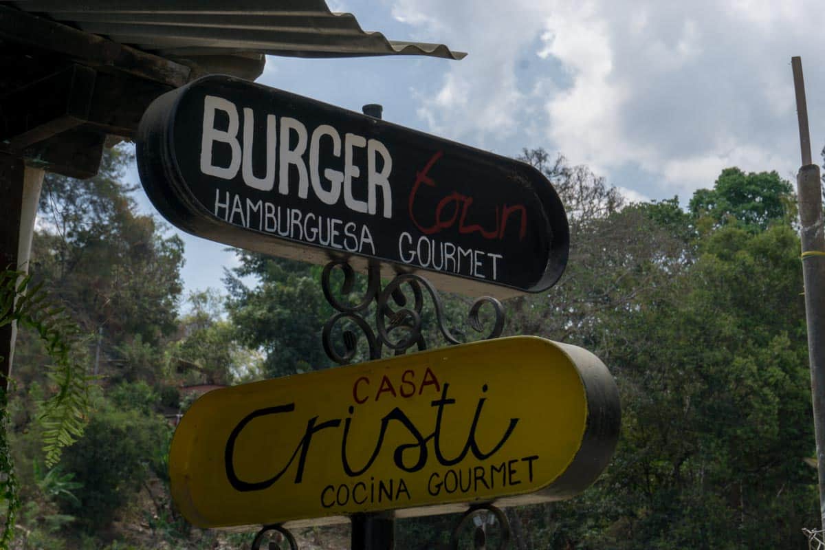 A sign for restaurants in Minca Colombia