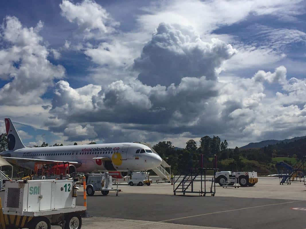 A picture of Viva Colombia plane arriving in Santa Marta Minca Colombia