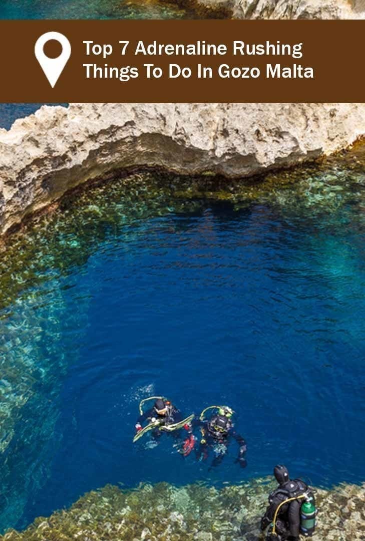 Top 7 Adrenaline Rushing Things To Do In Gozo Malta_Pintrest Diving - Here shown in the caves in Malta, one of the top things to do in Gozo.