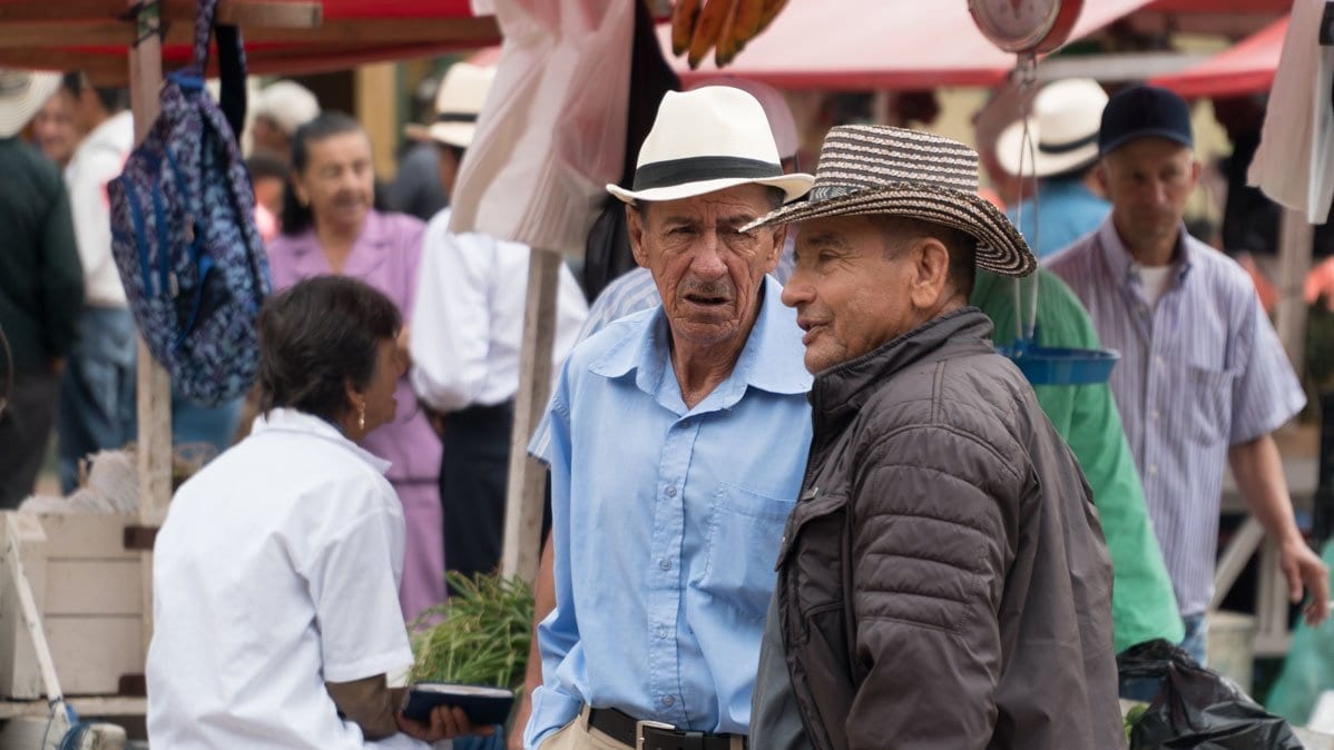 The townsfolk at the central square in Jerico Colombia