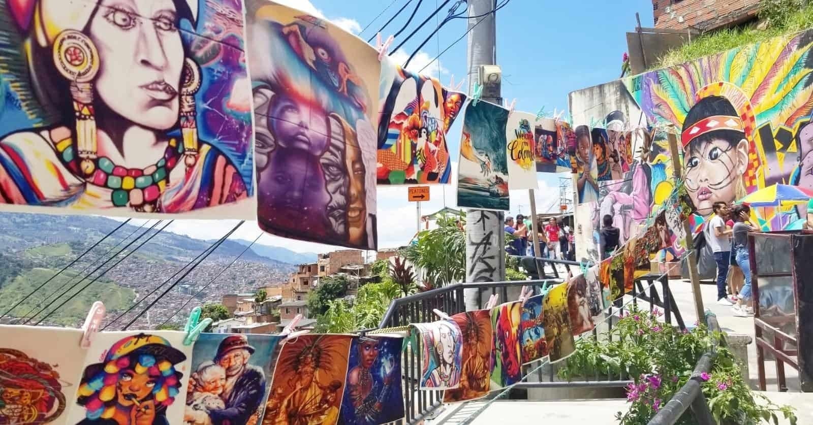 san javier medellin graffiti and selling stalls